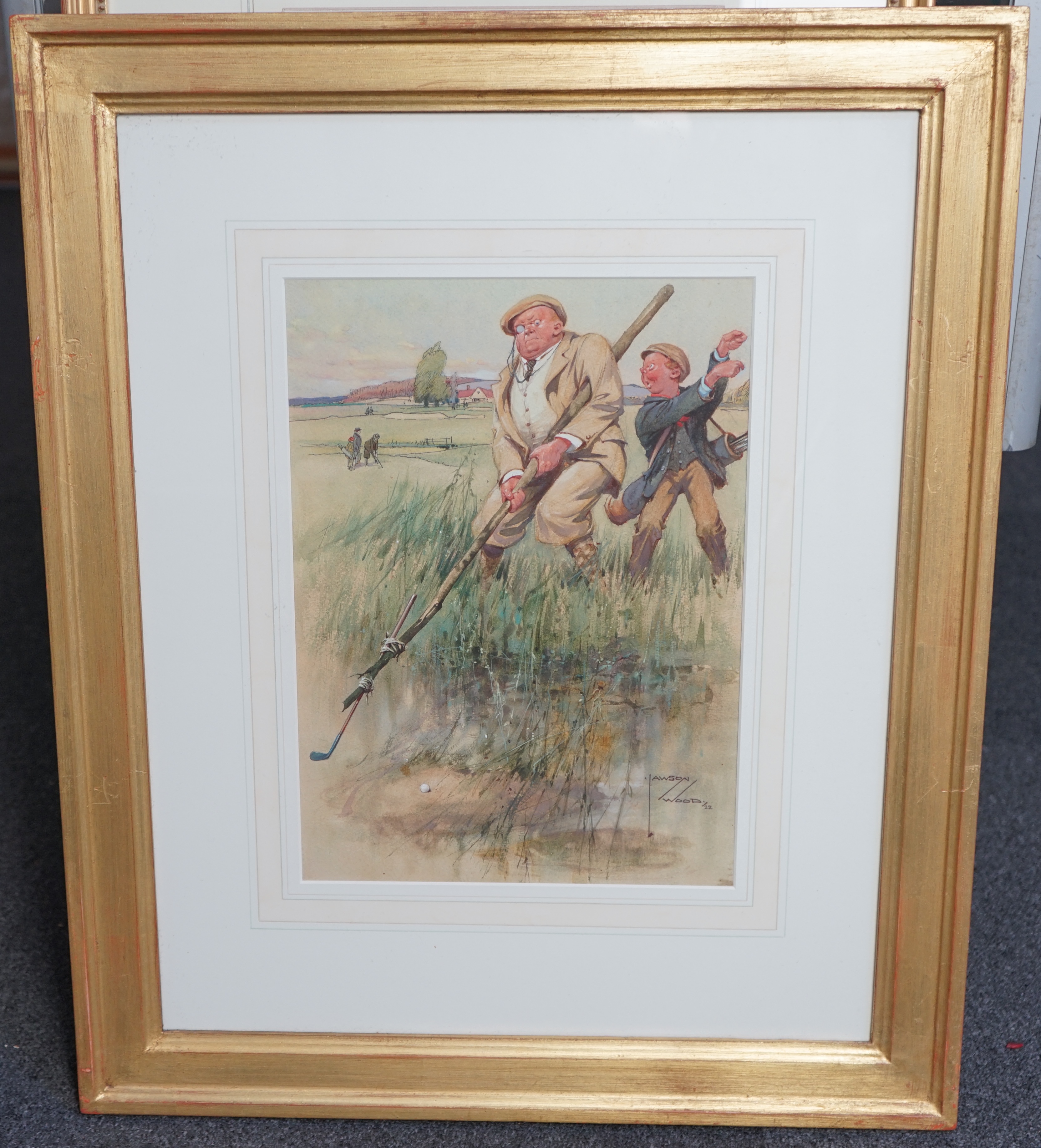 Lawson Wood (British, 1878-1957), watercolour, 'In the rough', signed and dated 1922, 35 x 25cm. Condition - fair